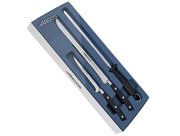 Arcos Set Schneiden 3-teilig aus Nitrum Edelstahl - Professionelles Küchenmesser 8 cm, Ideal zum Schneiden einer Vielzahl von Lebensmitteln - Ergonomischer Griff aus Polyoxymethylen (POM)
