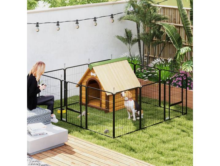 PawHut Parc Chien 12 Panneaux Acier Portable avec Porte Noir