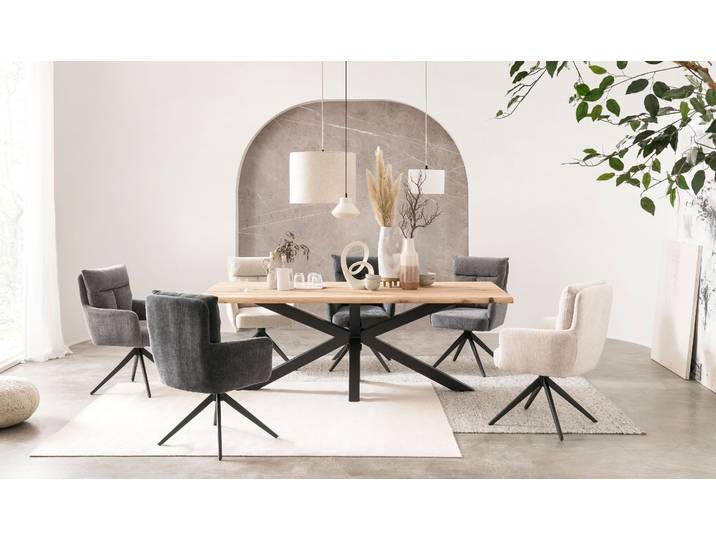 Esstisch HOME AFFAIRE Hudson , beige (natur, schwarz), B:200cm H:77cm T:100cm, Tische, Esstisch, erweiterbar durch Ansteckplatte Hudson