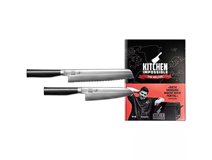 Kai Kamagata Monster-Set Tim Mälzer Brotmesser + Santoku + signiertes Kochbuch Edelstahl/Kunststoff, TMK-SB22, Schwarz/Silber