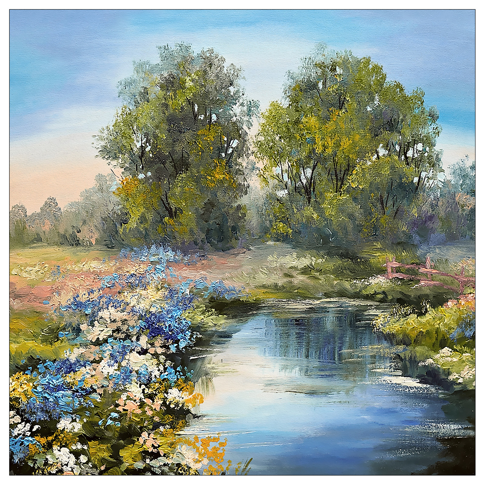 home24 River In The Forest I Lijst, Canvas Wanddecoratie in Groen, Blauw en Bruin, 40 x 40 x 2 cm