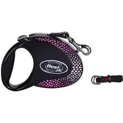 Flexi Glam Composition with Swarovski crystals M - Hund Rückziehbare Leine - 5 m - Schwarz (M, Hund, Spazieren), Halsband + Leine