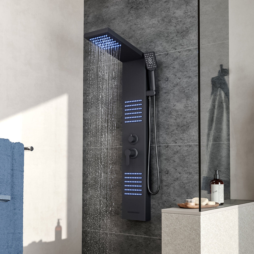 Belfry Bathroom Reinke Shower Tower Panel Black 112.7cm H