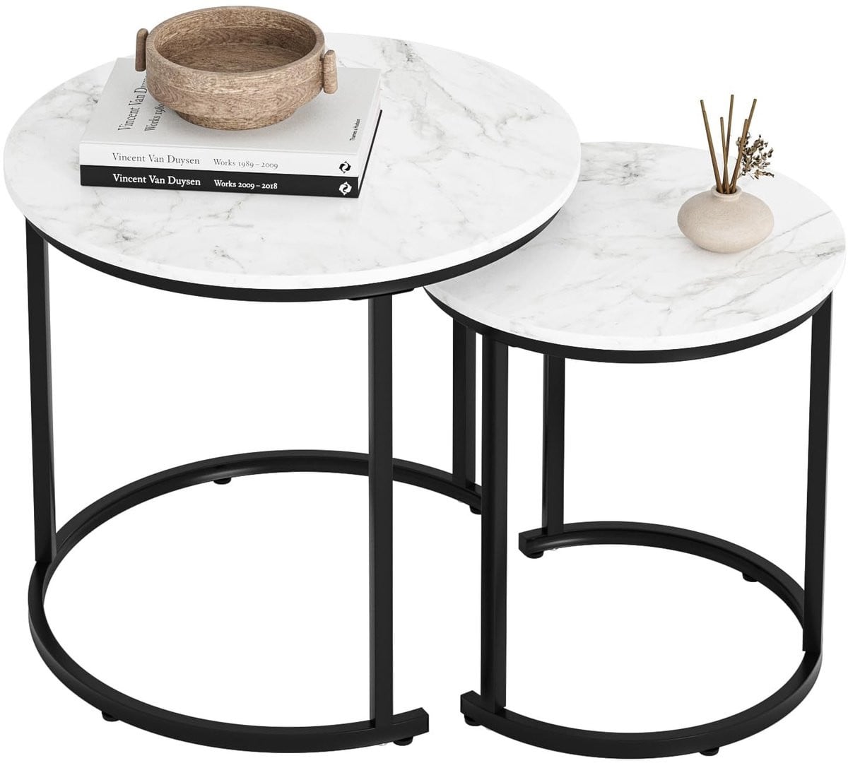 HEYZOEY Salontafel Set van 2, Ronde Bijzettafels, Zwart Metaal