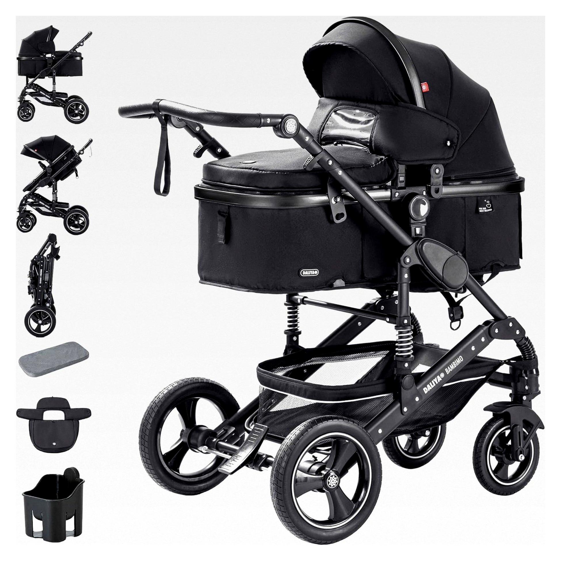 BAMBIMO 2in1 Kinderwagen und Buggy (Schwarz - Rahmen S)