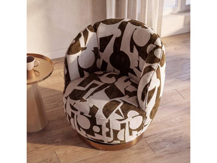 Fauteuil pivotant motif jacquard beige et vert kaki