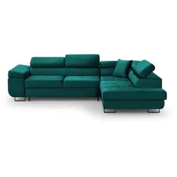 ECKSCHLAFSOFA Waldo verstellbaren Kopfstützen, Dunkelgrün, rechts