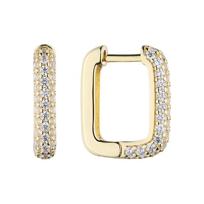 Paar Creolen JOBO "Ohrringe eckig 17 mm mit 74 Zirkonia", gold (vergoldet, weiß), Ohrringe, Damen, Silber 925 (Sterlingsilber), 925 Silber rhodiniert oder vergoldet