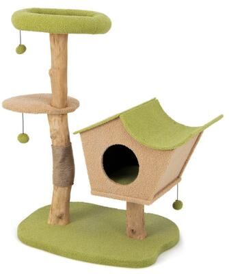 Costway 43 Inch Wooden Cat Tree with Padded Top Perch-Green