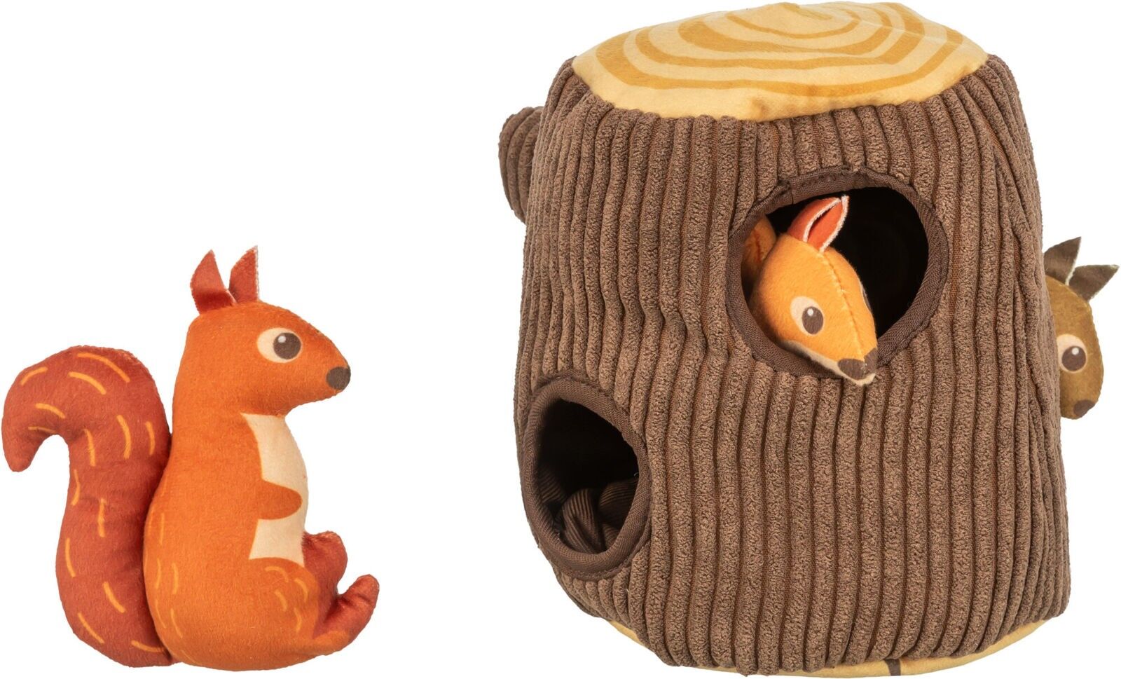 TRIXIE Baumstumpf mit Eichhörnchen Puzzlespiel für Hunde aus Plüsch