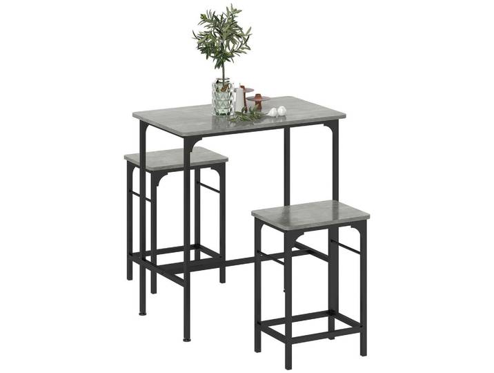 ComfortXL Bartisch-Set De-07987 mit 2 Barhockern, rutschfesten Fußpolstern Grau, 50x87x80 cm, Esszimmer, Barmöbel, Barschränke & Theken