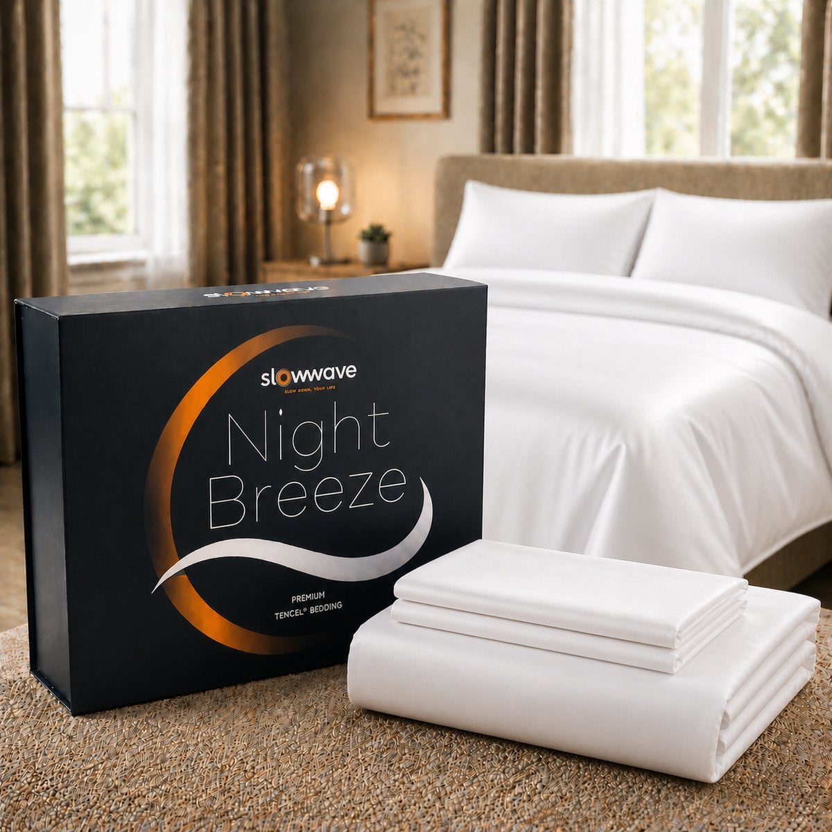 Slowwave NightBreeze dekbedovertrekset met 2 kussenslopen, 100% TENCEL lyocell, Arctic White, 200 x 220 cm