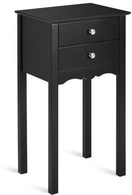 Costway Side Table End Accent Table with 2 Drawers-Black