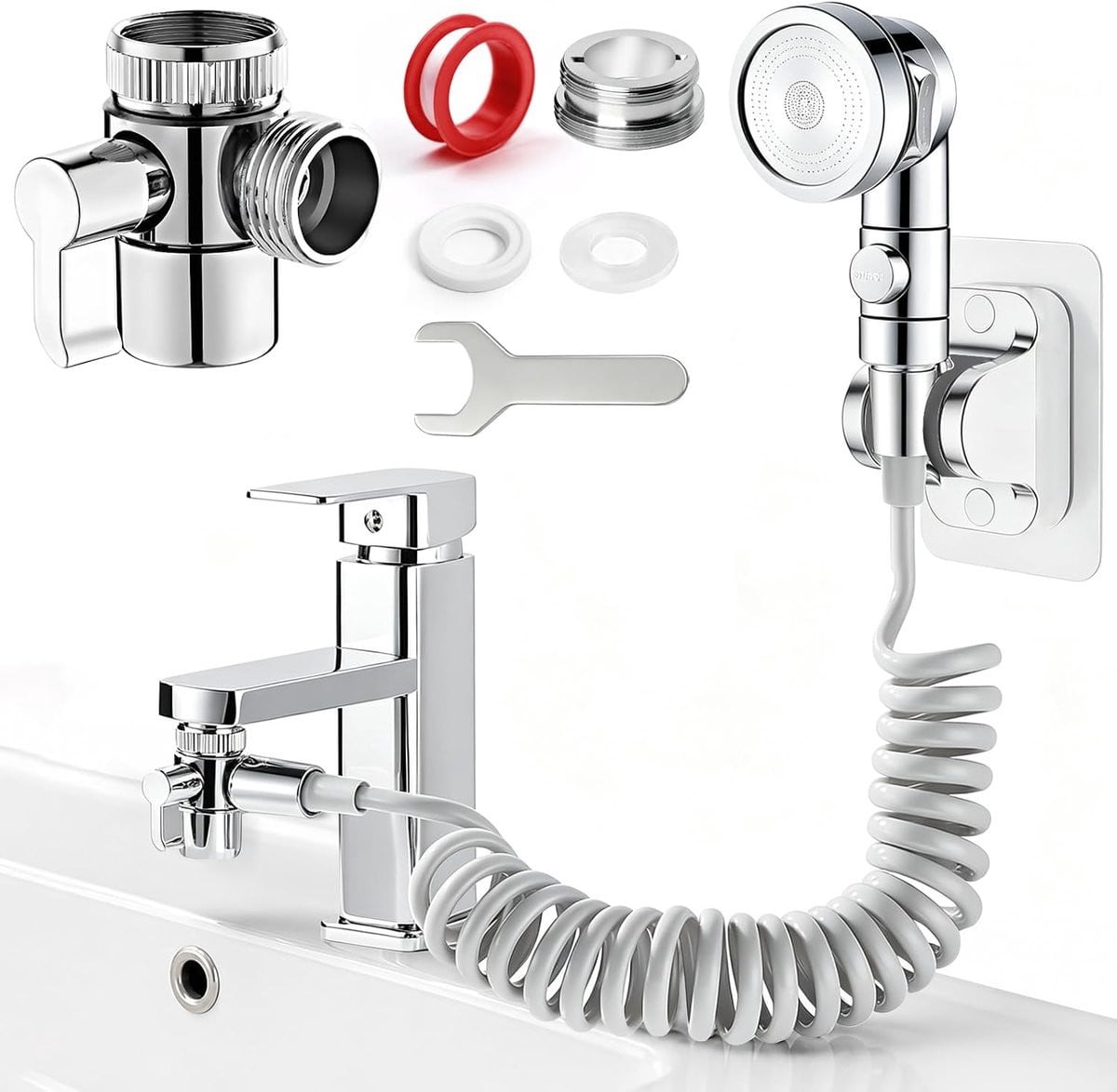 Grijs handdouche set met 2 meter slang en 3 standen