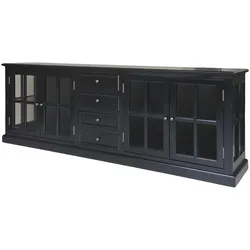 Chic Antique Landhaus Vitrinenschrank Marseille mit 4 Türen und 4 Schubladen, 220 x 45 x 80 cm, schwarz