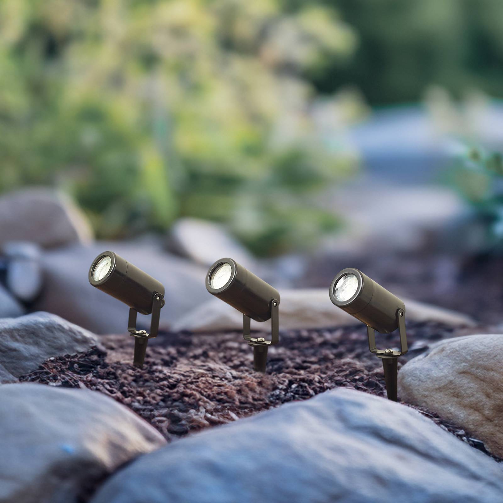 Lindby Thorgal ground spike light, Ã˜ 6 cm, black, set of 3 Lindby, dimmable, Black, Plastic, Modern, Ceiling Light Outdoor