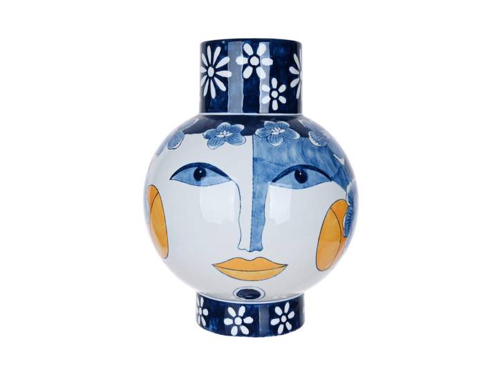 Ambia Home Vase, Blau, Keramik, rund, 33 cm, auch für frische Blumen geeignet, Dekoration, Vasen, Keramikvasen