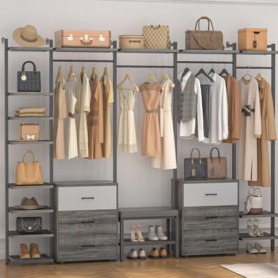 Rackcog 96'' Closet System with 6 Closet Drawers, Sturdy Closet Organizer for Walk-in/Reach-in Closet