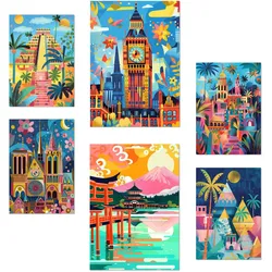 POSTER Set Mit 6 Von Mary Blair Inspirierte Luxor Big Ben Ägypten Chichen Itza Notre Dame Itsukushim A3 & A4 Rahmenlos