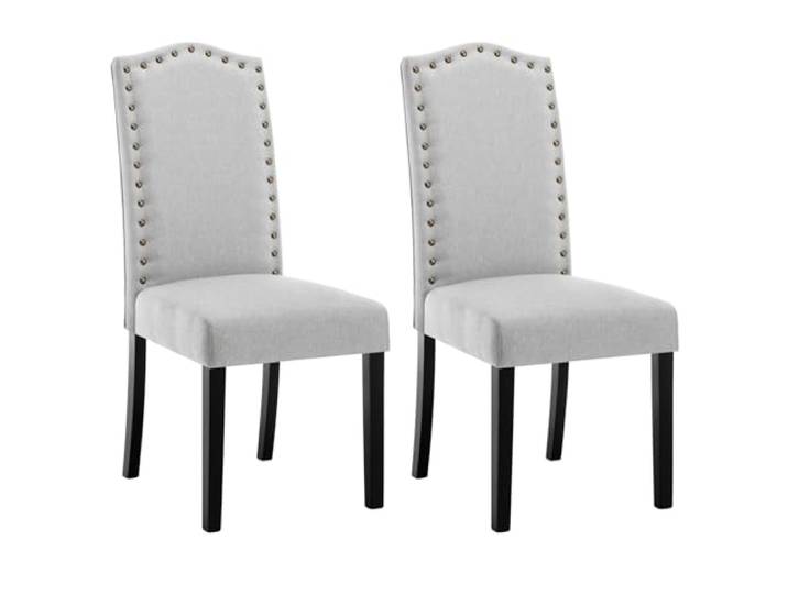 WOLTU 2er Set Esszimmerstühle, Küchenstuhl mit hoher Rückenlehne, Polsterstuhl, Wohnzimmerstuhl, Design Stuhl, mit Massivholzbeinen, gepolstert, Leinen, Hellgrau, BH386hgr-2