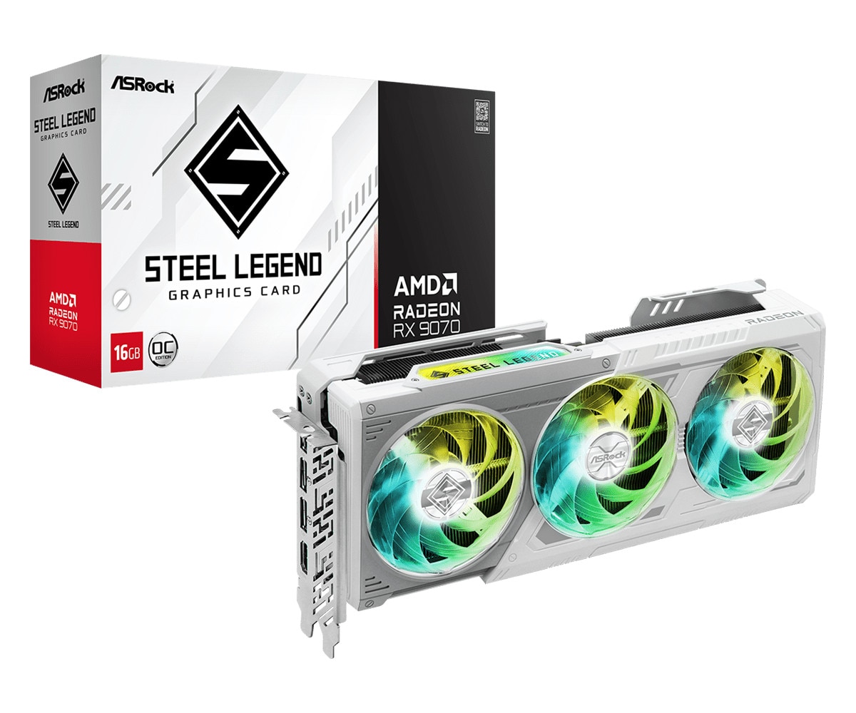 ASROCK Radeon RX 9070 Steel Legend OC Grafikkarte 16GB GDDR6 1x HDMI 3x DP