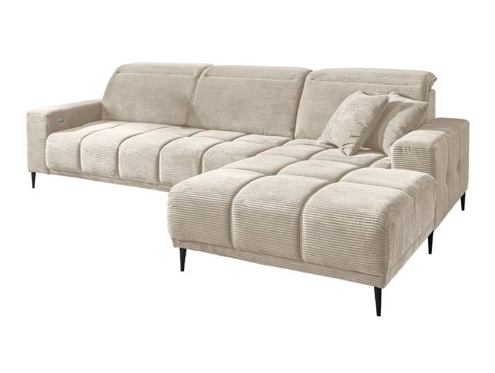 Ecksofa Cord beige elektrisch ausfahrbar 286 cm - OT rechts - MARISOL