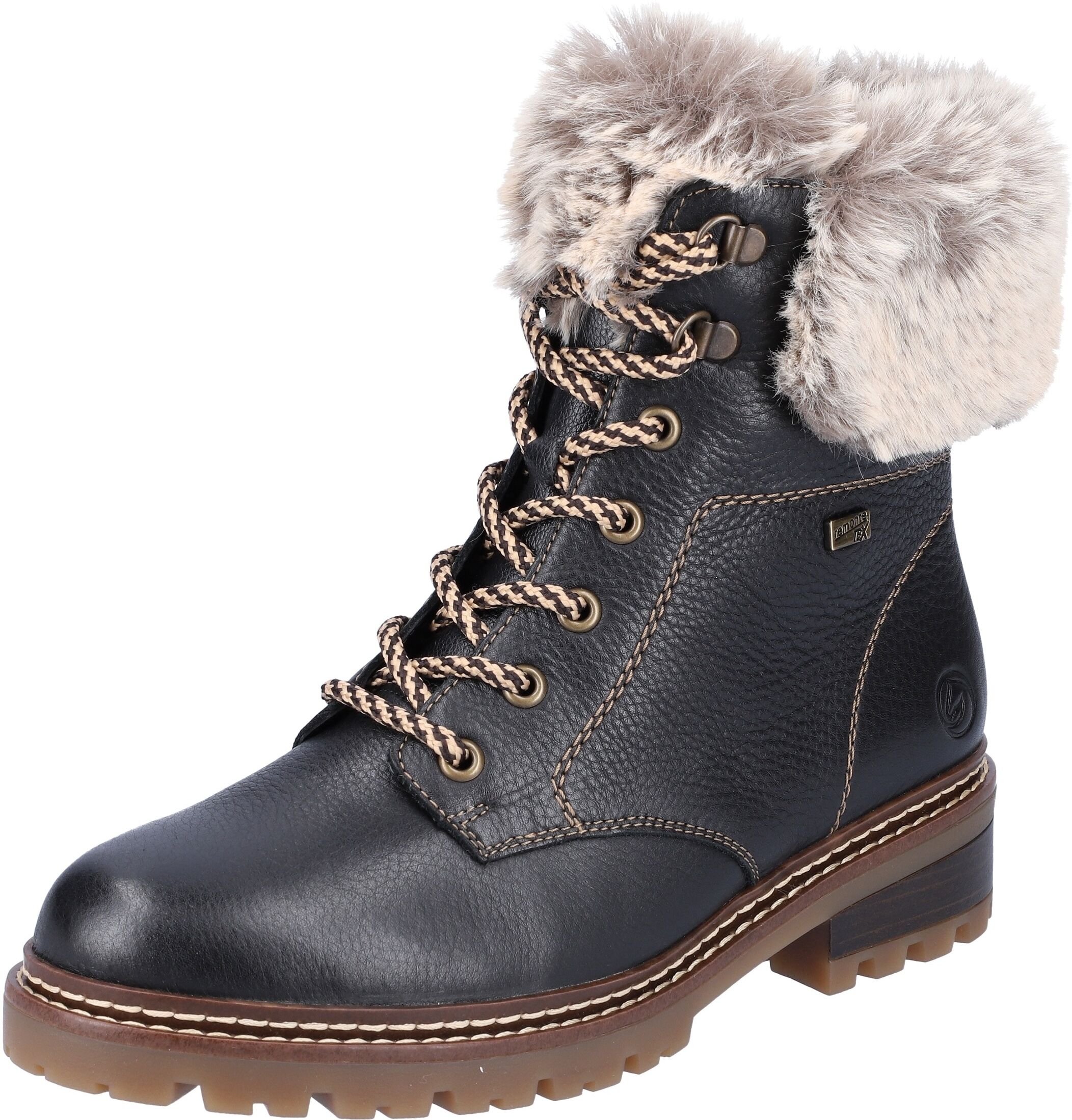 Winterboots REMONTE "ELLE-Collection", Damen, Gr. 44, Schurwolle, schwarz (schwarz, kombiniert), Leder, Textil, Schuhe Winterboots, mit Kontrastnaht schwarz, kombiniert 44, Schurwolle