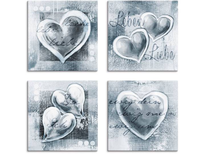 Leinwandbild ARTLAND Lache Lebe Liebe Leben , grau (farbe bild(er): grau), B:30cm H:30cm, Leinwand, MDF, Bilder, Leinwandbild, 4er Set, verschiedene Grössen