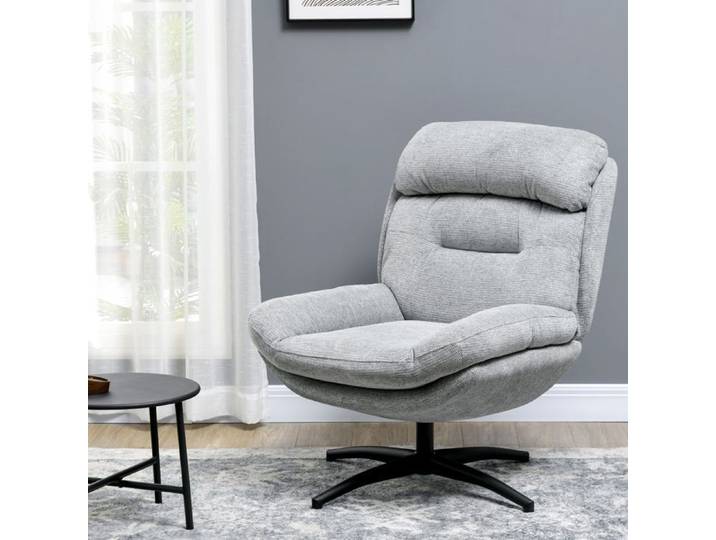 Fauteuil pivotant 79x91x98 cm EVRYAE - rotation 360 accoudoirs intégrés et tissu chenille déperlant - Gris