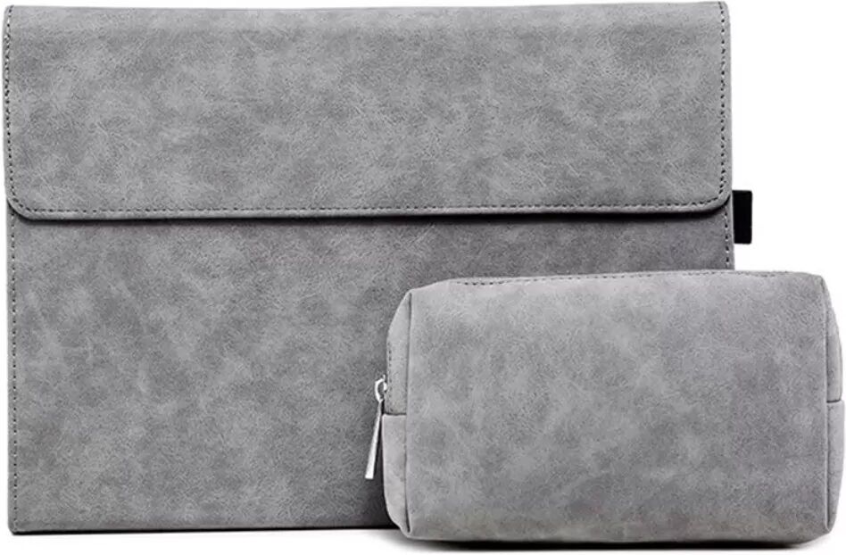 INF Housse folio grise en peau d'agneau et TPU avec support et pochette d'alimentation - Compatible avec Microsoft Surface