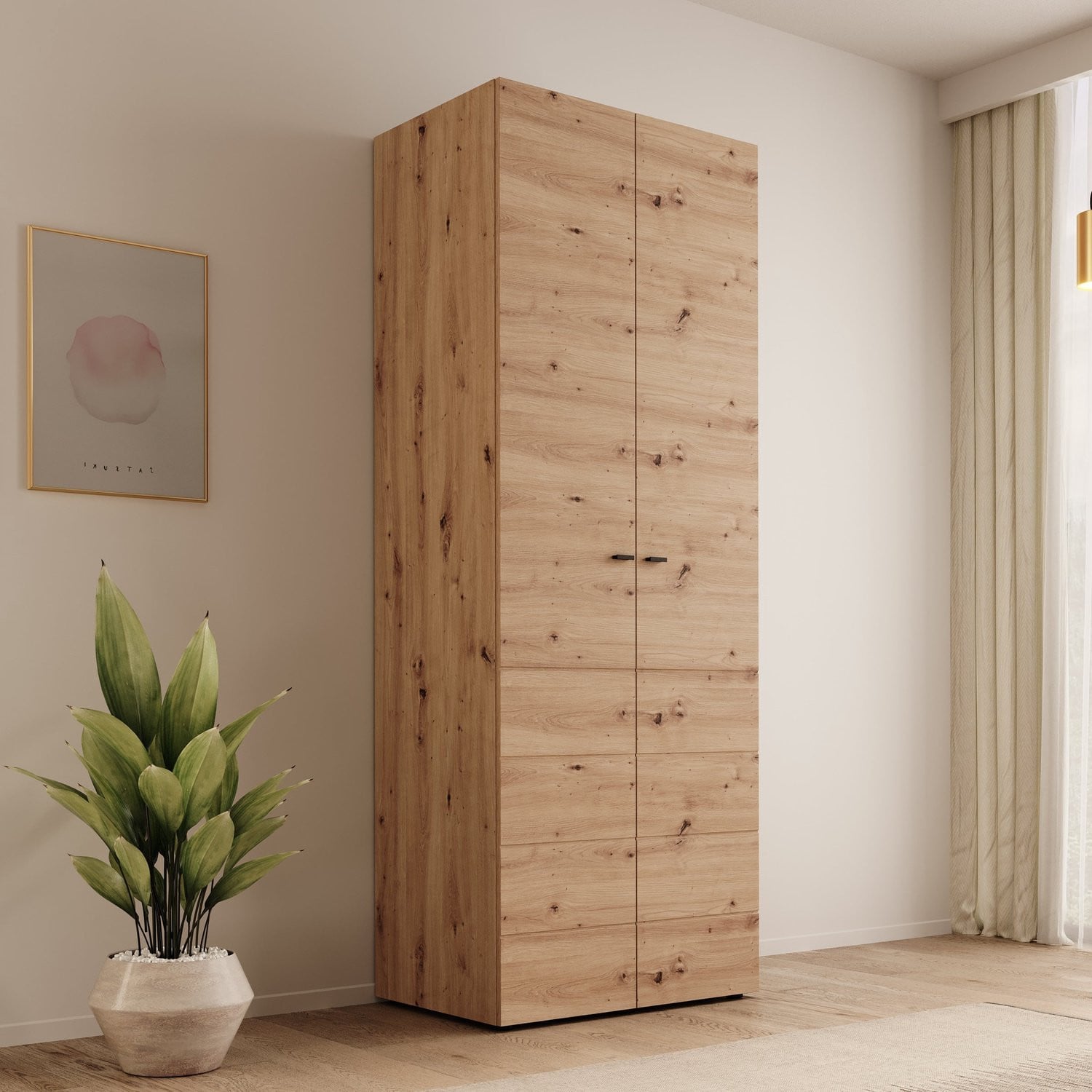 Meubella Nouran Kledingkast 2-deurs Eikenpatroon B/D/H: 79 x 52 x 208 cm