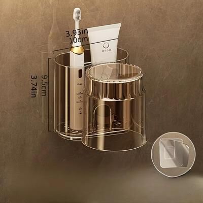 Inspired Finds 2PCS Set Toothbrush Holder With Mouthwash Cup Wall Mounted Bathroom Storage Rack yellow 2pcs