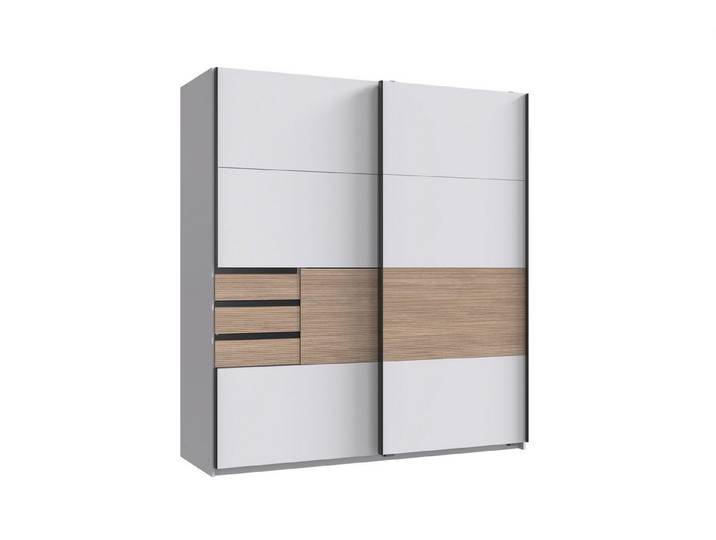 möbel-direkt.de Schwebetürenschrank Bremen in Weiß mit Absetzungen in Multiplex (komplett, 1-St., Kleiderschrank) Made in Germany, Absetzungen in Multiplex, wahlweise mit Spiegel