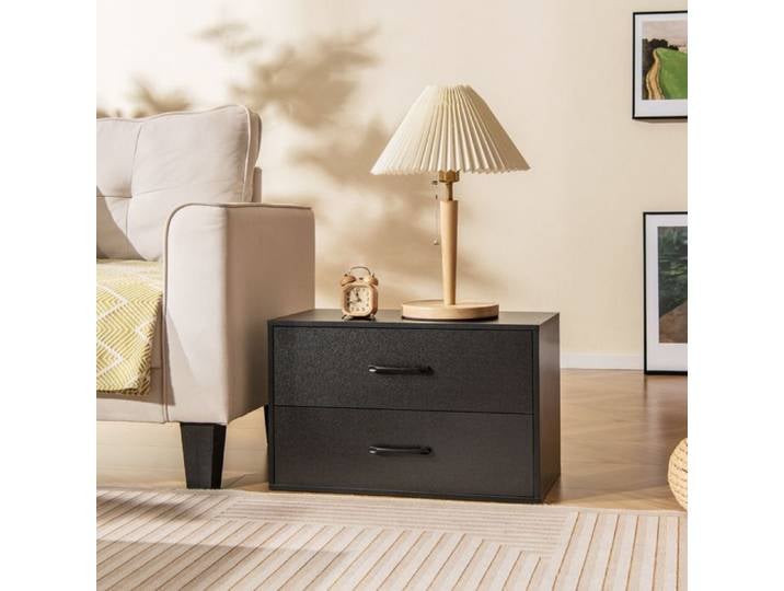 GOPLUS Commode Empilable à 2 Tiroirs 60x34x38CM Charge 75KG-avec Dispositifs Anti-basculement-Style Moderne Noir