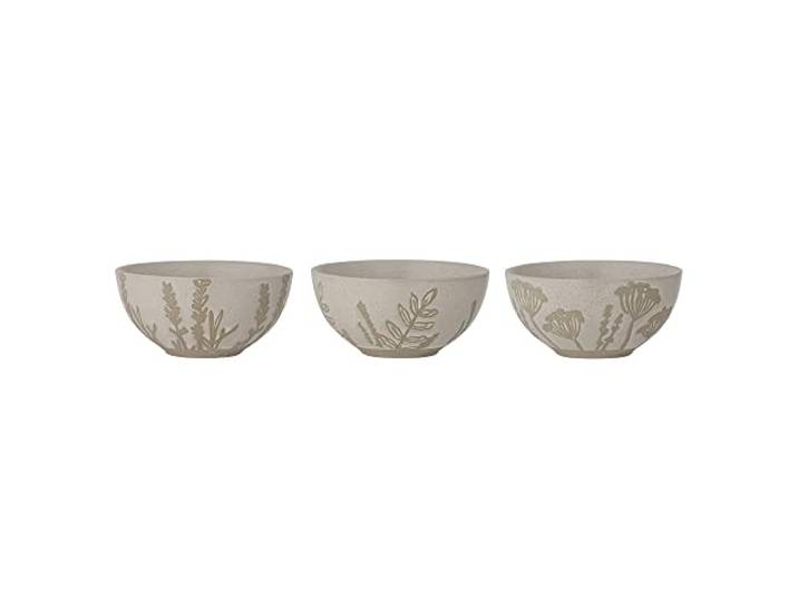 Bloomingville Primrose Schale 3er Set – Steingut – Blumendesign – 350 ml – Spülmaschinenfest, Mikrowellengeeignet, Ofenfest – Ø11,5 cm