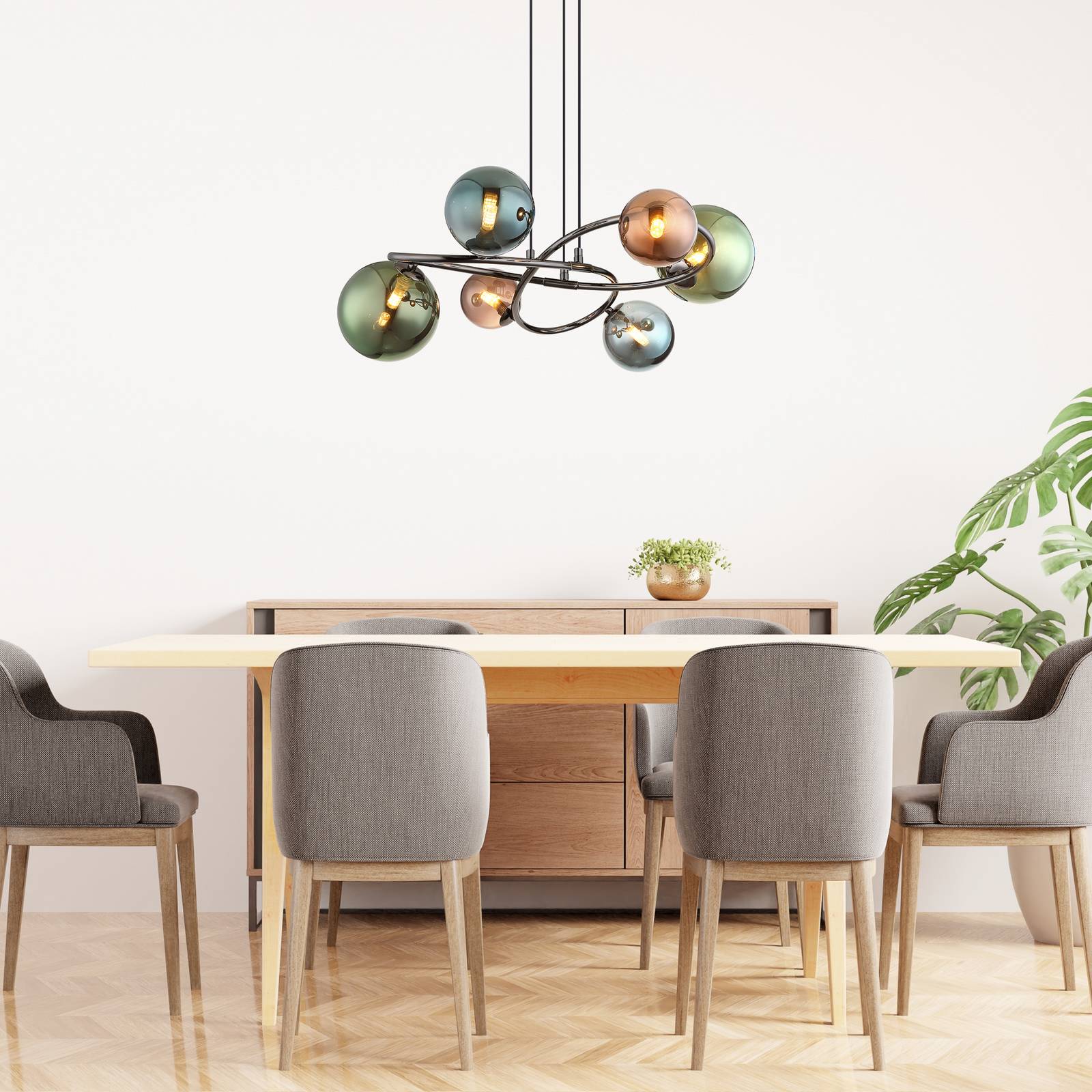 Globo Lámpara colgante Riha, Multicolor, Salón / Comedor, Vidrio, Lámpara colgante