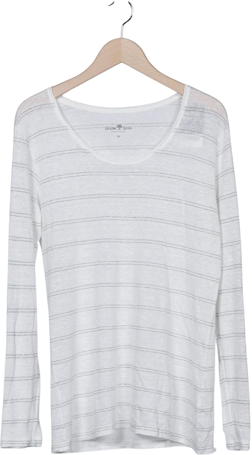 Grüne Erde Damen Langarmshirt, Weiß, Gr. EU 38, Leinen - Second Hand