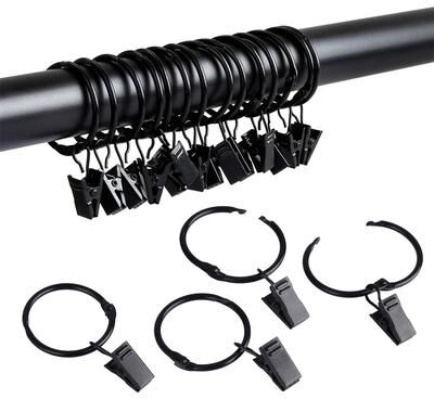 Multisell Products Hub Black Curtain Hooks Hangers, Metal Curtain Rings With Clips, Drapery Clips Black Curtain Hooks Hangers, Metal Curtain Rings With Clips, Drapery Clips