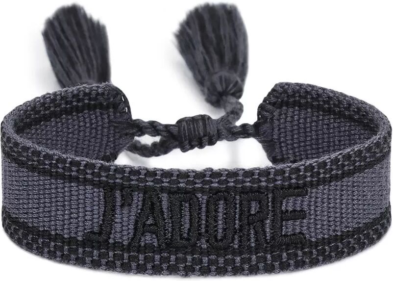 INF Bracelet brodé avec cordon en polyester et pompons réglables Gris