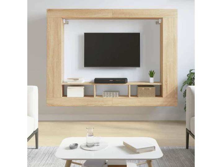 Meuble TV Meuble de Télévision Suspendu avec Étagère Latérales Meuble Multimédia Mural avec Rangement Salon 833724