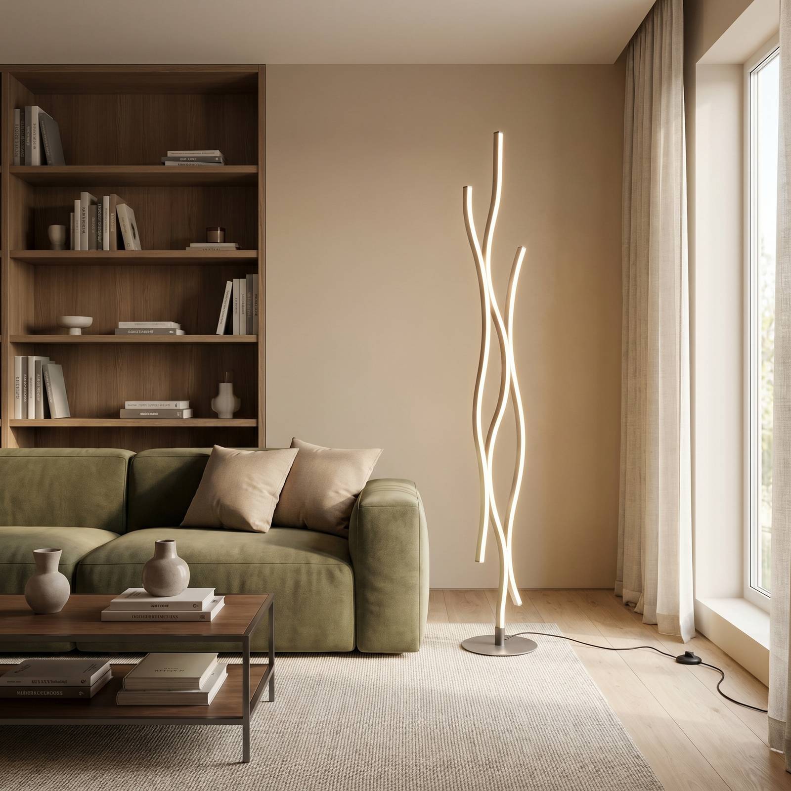 Trio Lighting LED Floor Lamp Blaze, dimmable, Alu / grey / zinc, Living / Dining Room, metal, Modern, Floor Lamp
