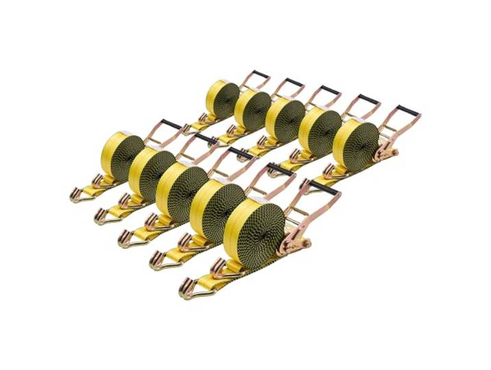 VEVOR Sangle à Cliquet 5 cm x 9 m Sangle d'Arrimage Lot de 10 Sangles de Chargement Fixation pour Déménagement Remorques Motos Kayaks Toit Voiture\, avec Crochet Double J Résistance à Rupture 4536 kg