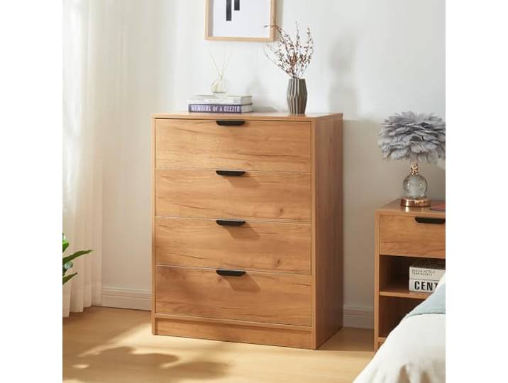 [en.casa] Kommode Varkaus mit 4 Schubladen Schrank Schlafzimmer Aufbewahrungsschrank 90 x 70 x 40 cm Flur Schubladenschrank Eichenoptik