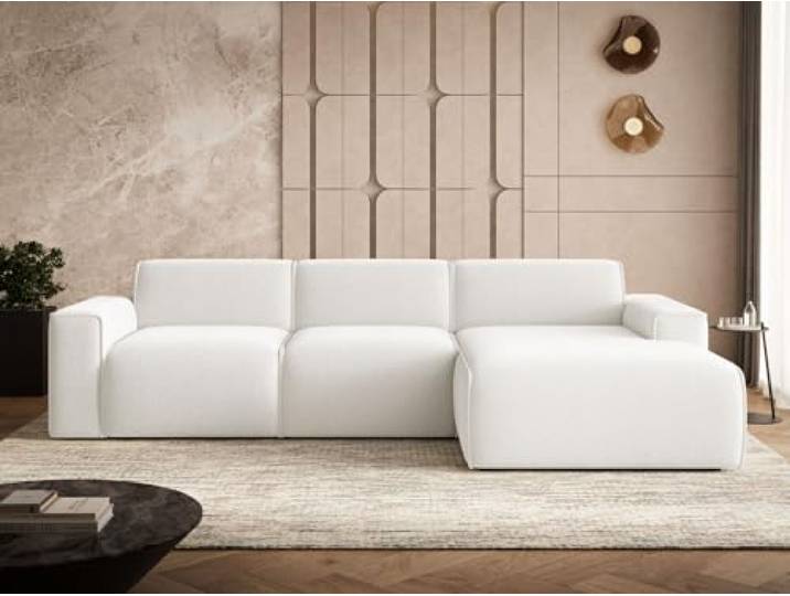 GRAINGOLD Lavia Ecksofa 310x165 cm, L-Form Sofa, Sofa für Wohnzimmer, Bouclé Stoff, 3-Sitzer Eckcouch, Modernes Design (Weiß, Rechts)