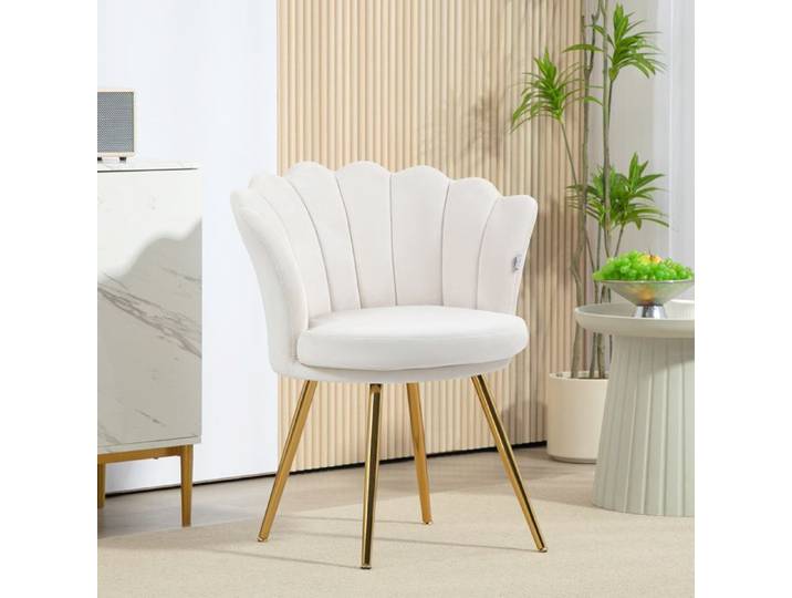 MOTHINESSTO2770-Fauteuil coquillage chaise coiffeuse fauteuil en velours fauteuil de salon avec pieds en métal doré crème