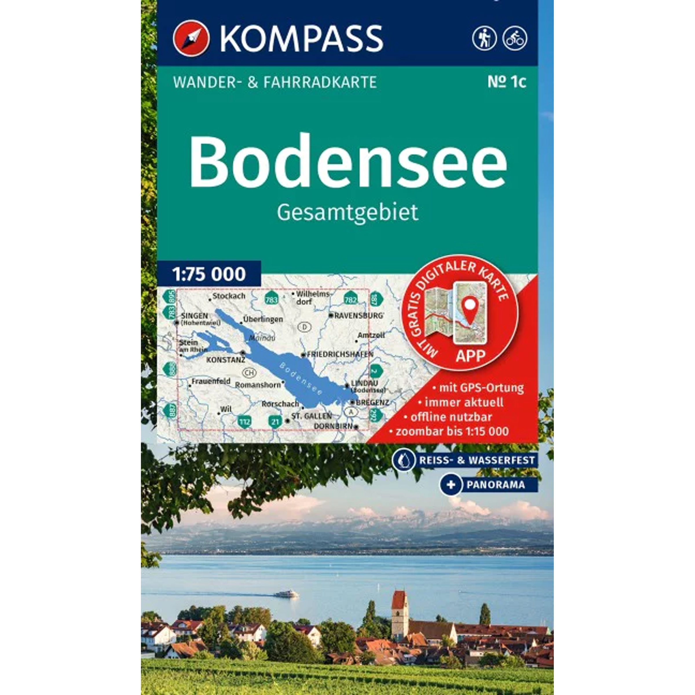 Kompass Verlag WK 1c Bodensee Gesamtgebiet Topografische Karten tuerkis