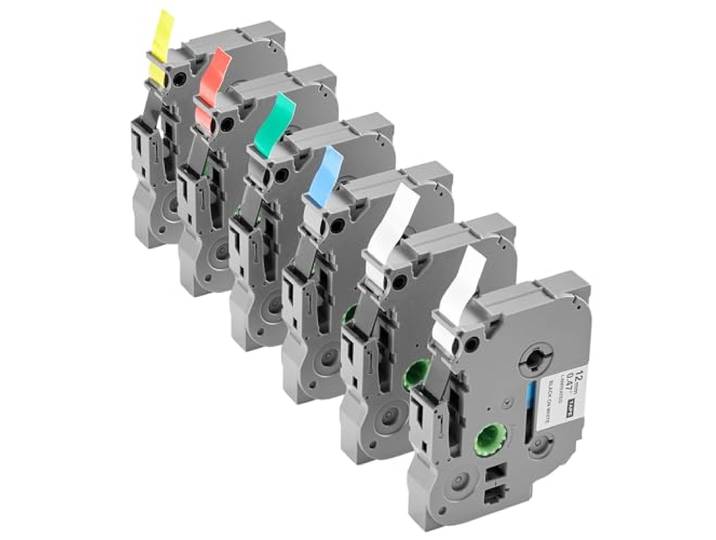 VEVOR Ruban d'Étiqueteuse\, Lot de 6\, 12 mm\, Colorés\, Compatible avec Plupart des Étiqueteuses Brother P-Touch\, Impressions Nettes\, Rechange pour TZe-131\, TZe-231\, TZe-431\, TZe-531\, TZe-631\, TZe-731