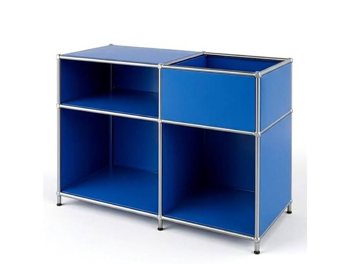 KARAT Regal Blau - 88x40x65cm - Metallregal mit 3 Ablagen & Stauraumfach - Sideboard & Aufbewahrungsregal - Würfelregal - Concept Epure MK-030