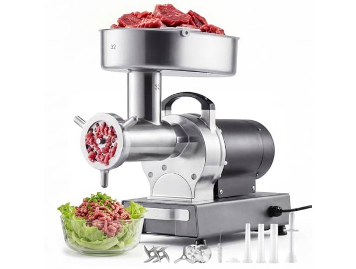 VEVOR Fleischwolf, 9,5 kg/min Kapazität, #32 Elektrischer Fleischwolf mit 3 Lochscheiben, Wurstaufsatz, 1100 W, 2-in-1 Küchenmaschine aus Edelstahl für Küchen & Restaurants