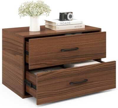 Costway 2-Drawer Stackable Horizontal Storage Cabinet Dresser Chest with Handles-Espresso